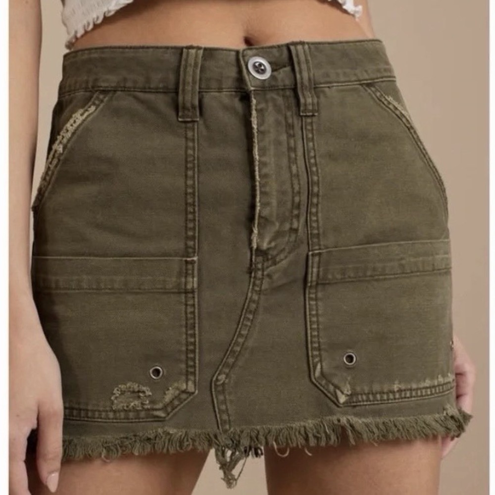 Free‎ People Y2K Olive Cargo Mini Skirt 27 Utility Grunge Indie Sleaze Festival